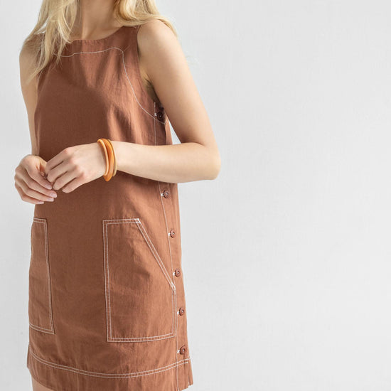 Side Button Canvas Dress Womens Dress Bronze C2