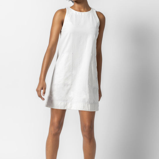 Side Button Canvas Dress Womens Dress White A3