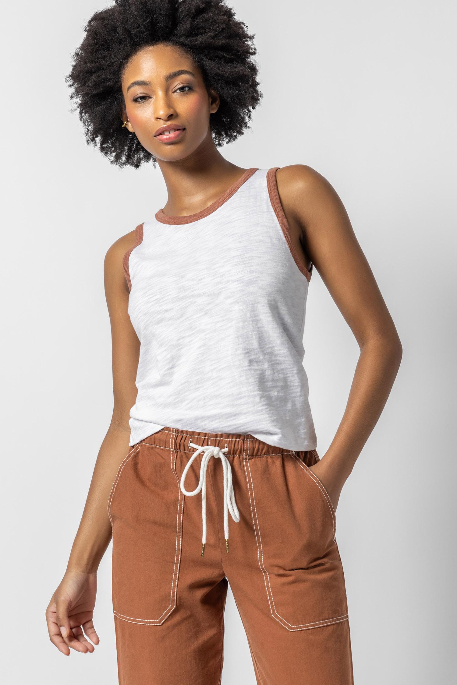 Colorblock Tank Womens Top Burnt Sienna Trim A1