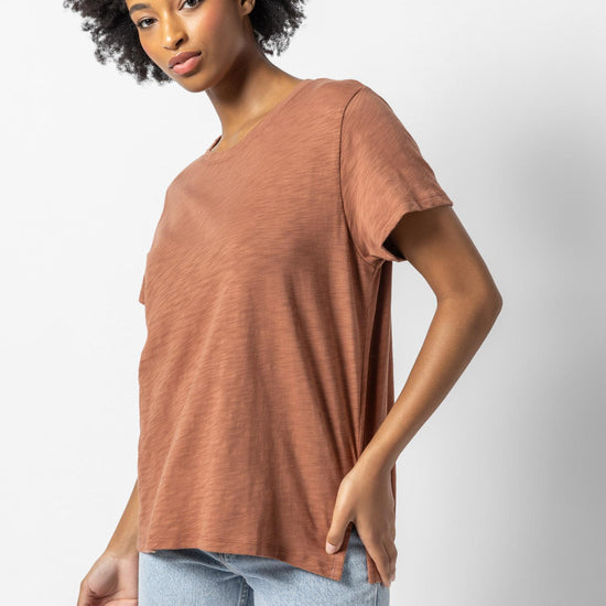 Oversized Boyfriend Tee Womens Top Burnt Sienna A1