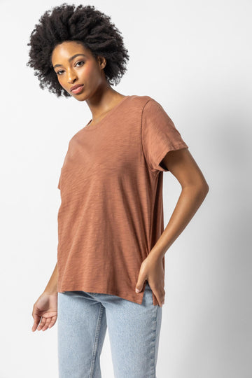 Oversized Boyfriend Tee Womens Top Burnt Sienna A1