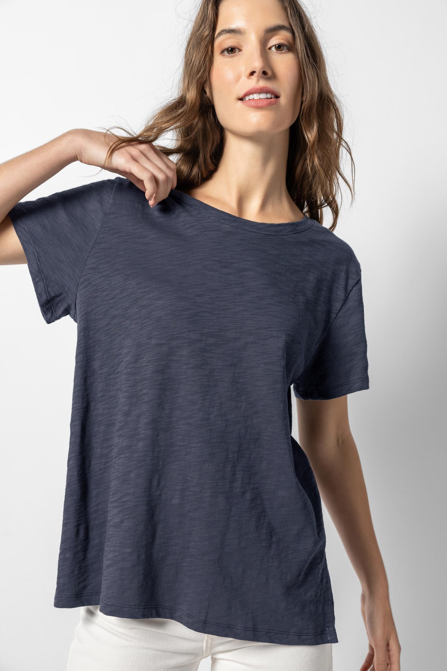 Oversized Boyfriend Tee Womens Top Navy A1