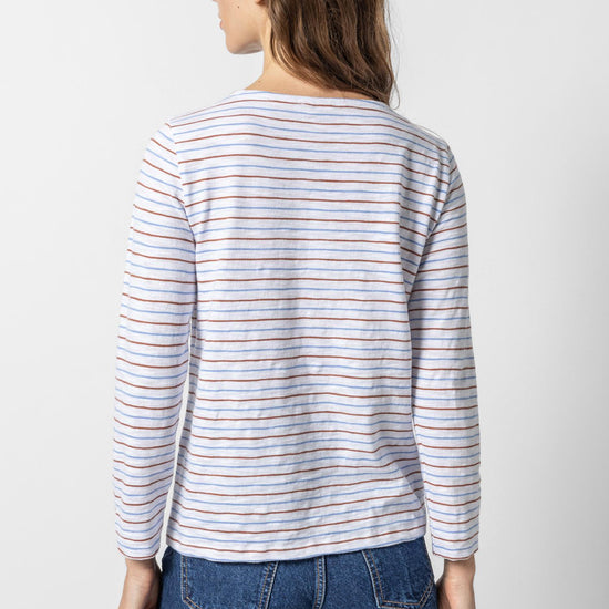 3/4 Sleeve Striped Boatneck Womens Top Burnt Sienna / Harbor A2