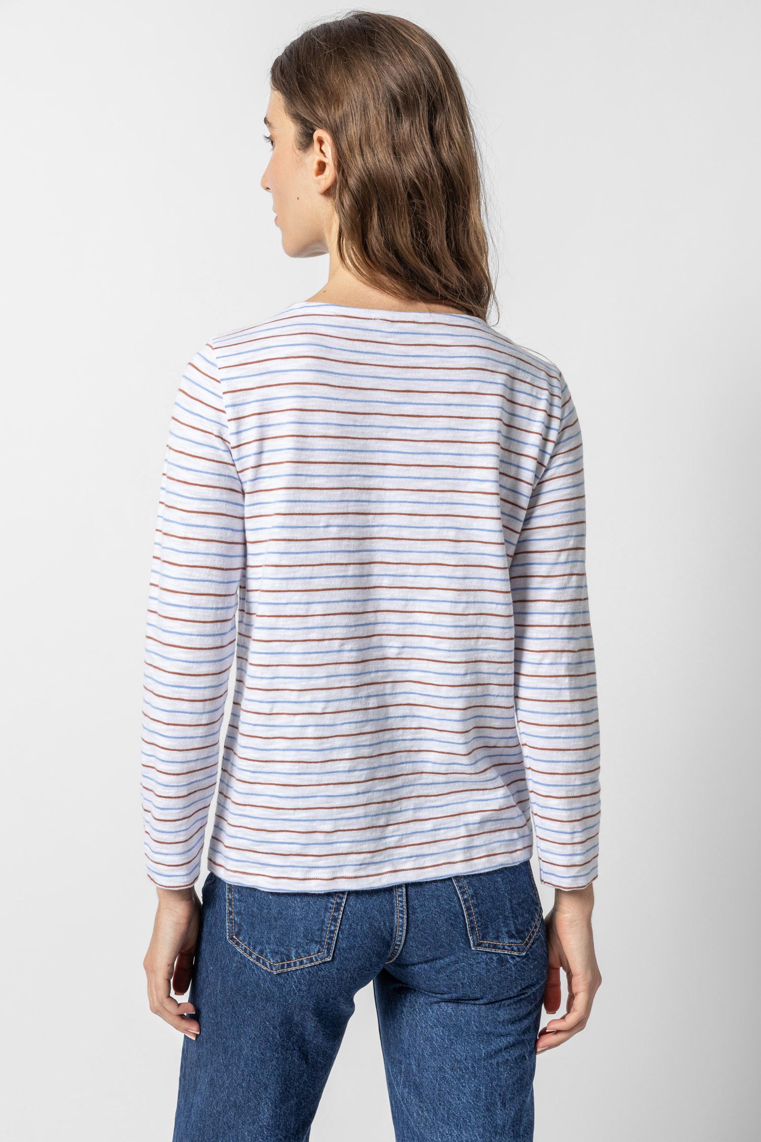 3/4 Sleeve Striped Boatneck Womens Top Burnt Sienna / Harbor A2