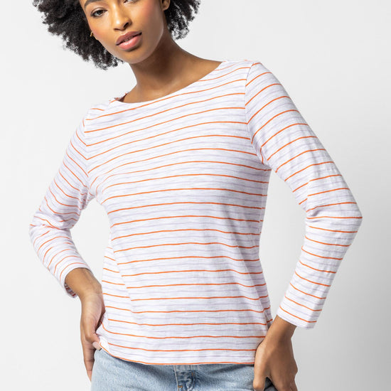 3/4 Sleeve Striped Boatneck Womens Top Tangelo / Lily A1