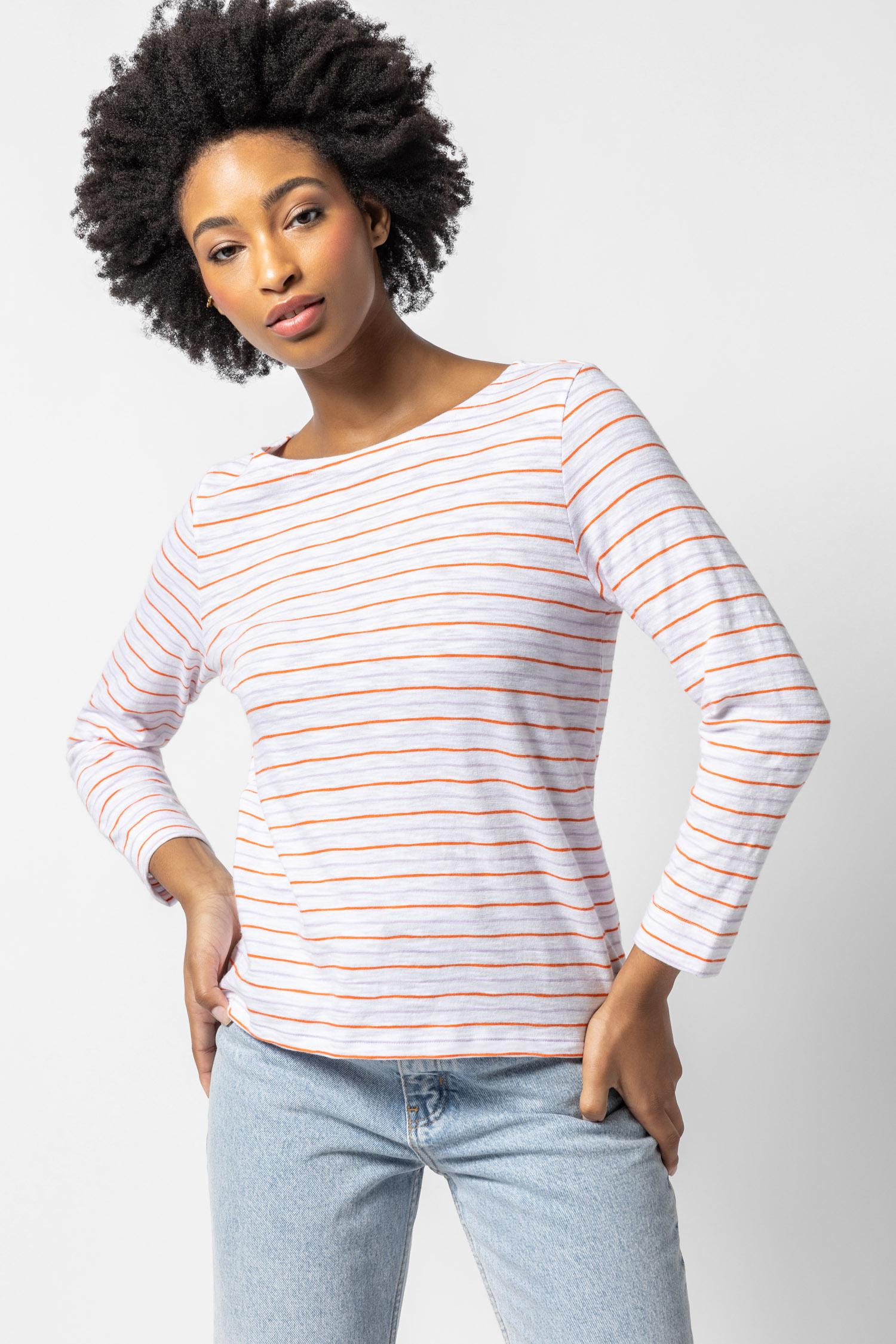 3/4 Sleeve Striped Boatneck Womens Top Tangelo / Lily A1