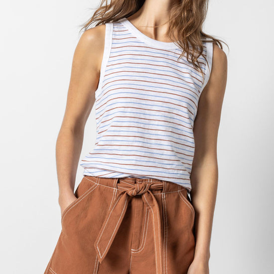 Striped Crew Tank Womens Top Burnt Sienna / Harbor A1