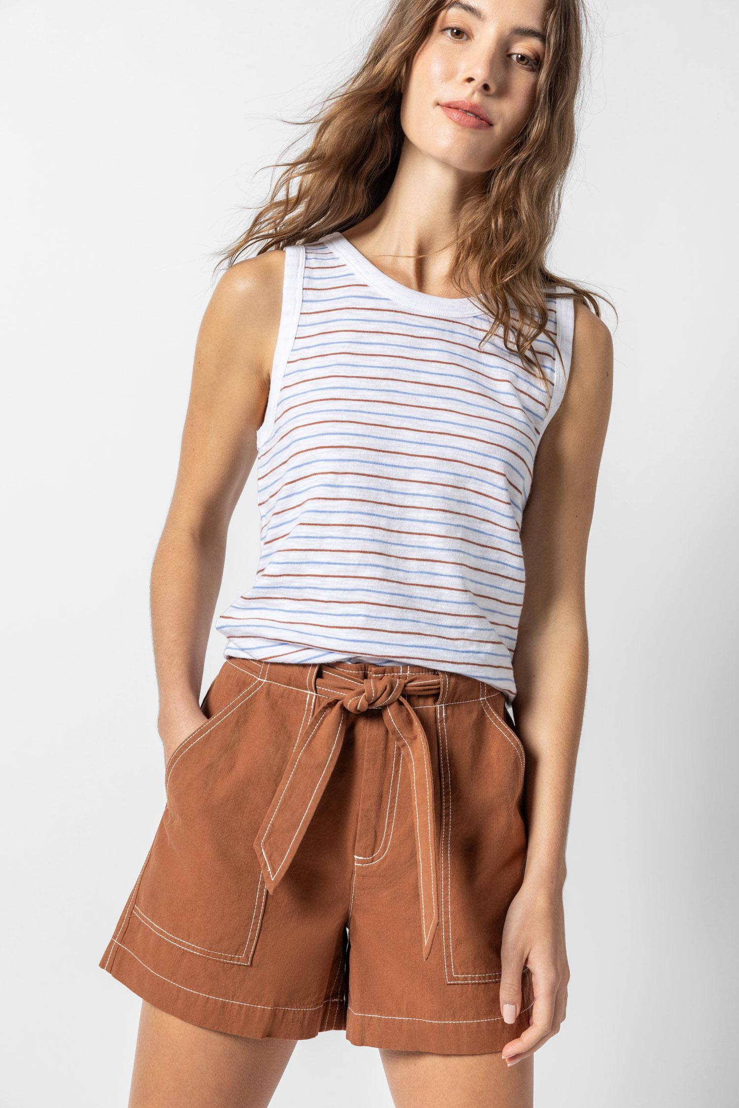 Striped Crew Tank Womens Top Burnt Sienna / Harbor A1