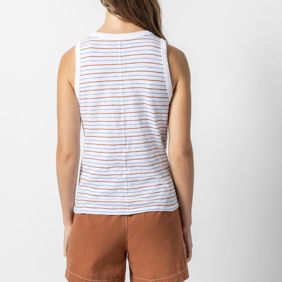 Striped Crew Tank Womens Top Burnt Sienna / Harbor A2