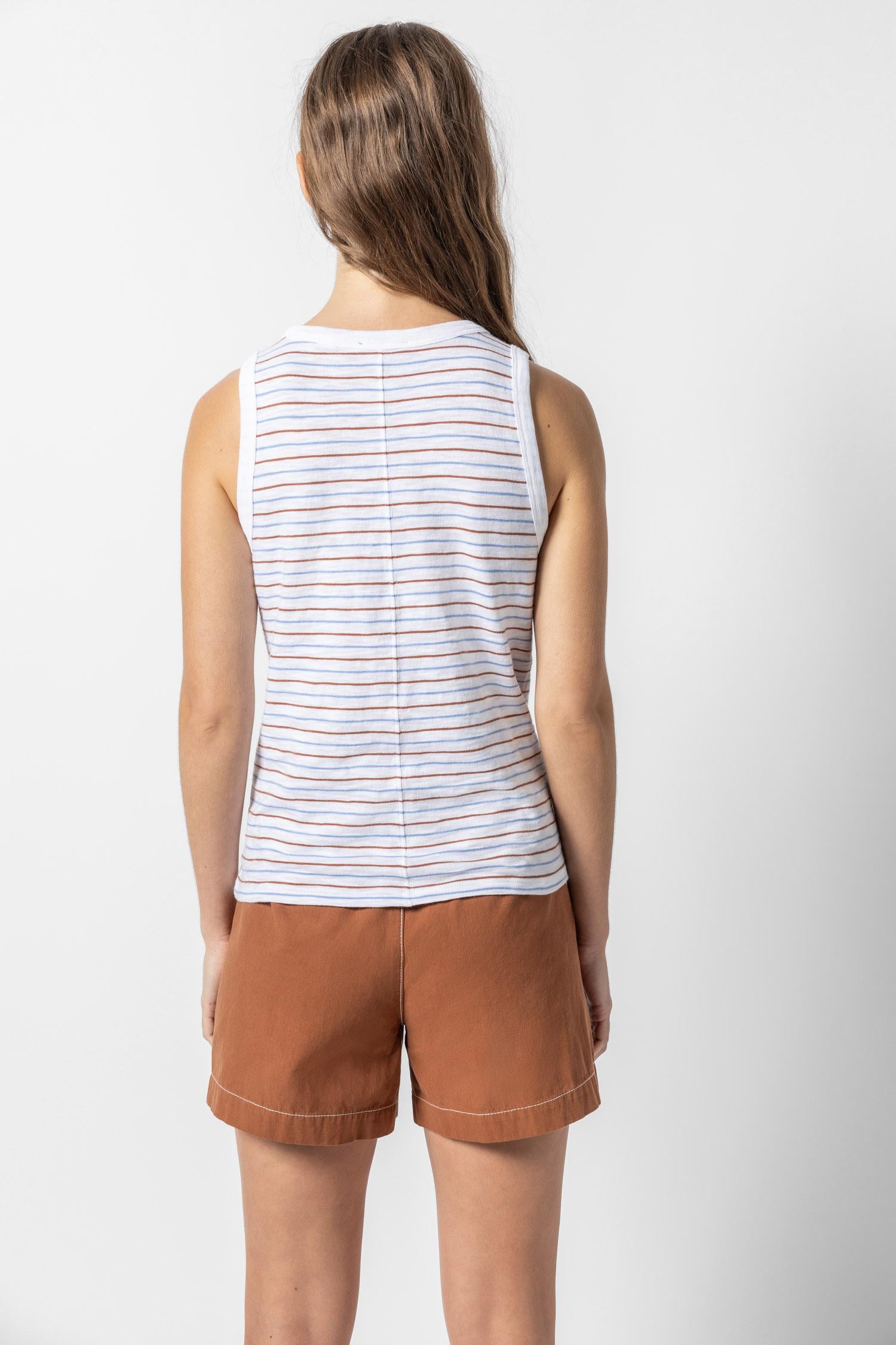 Striped Crew Tank Womens Top Burnt Sienna / Harbor A2