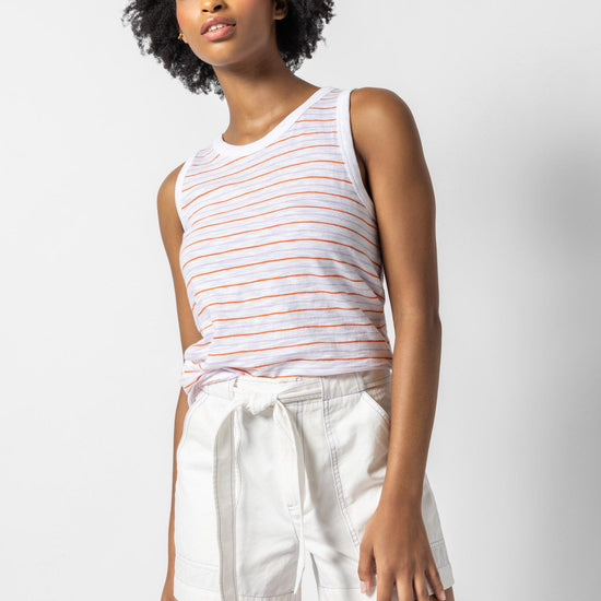 Striped Crew Tank Womens Top Tangelo / Lily A1