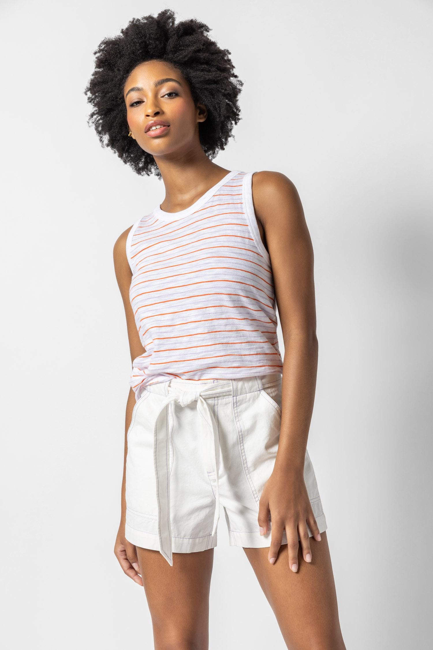 Striped Crew Tank Womens Top Tangelo / Lily A1