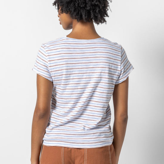 Striped Scoop Neck Tee Womens Top Burnt Sienna / Harbor A2