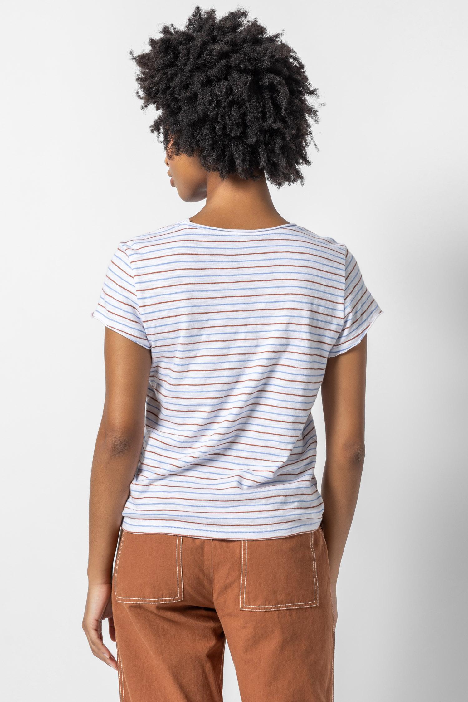 Striped Scoop Neck Tee Womens Top Burnt Sienna / Harbor A2