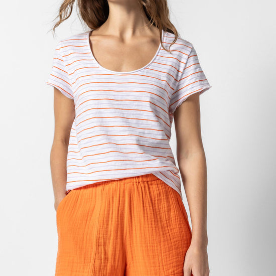 Striped Scoop Neck Tee Womens Top Tangelo / Lily A1