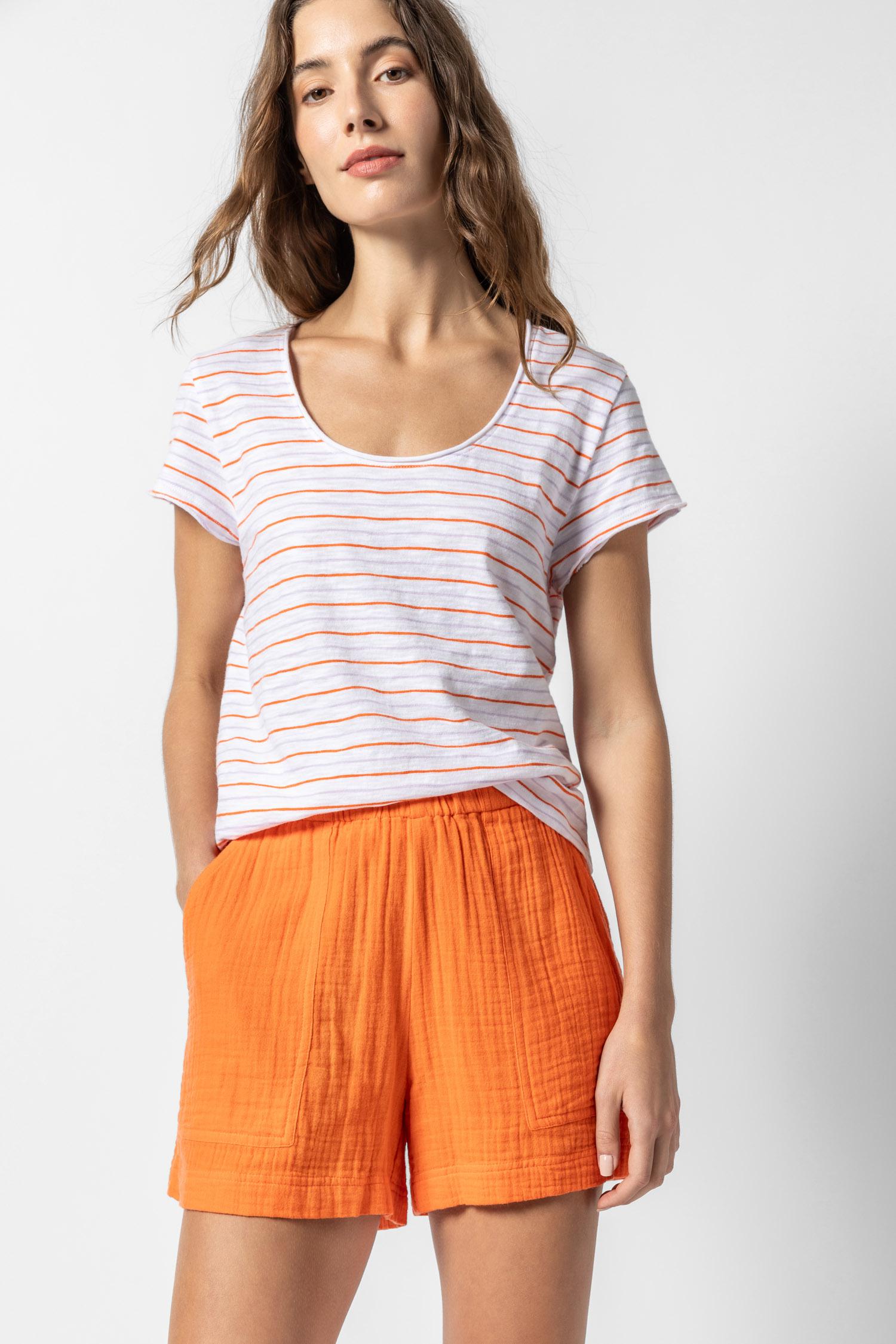 Striped Scoop Neck Tee Womens Top Tangelo / Lily A1