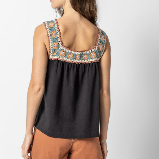 Crochet Trim Tank Womens Top Black Multi A3