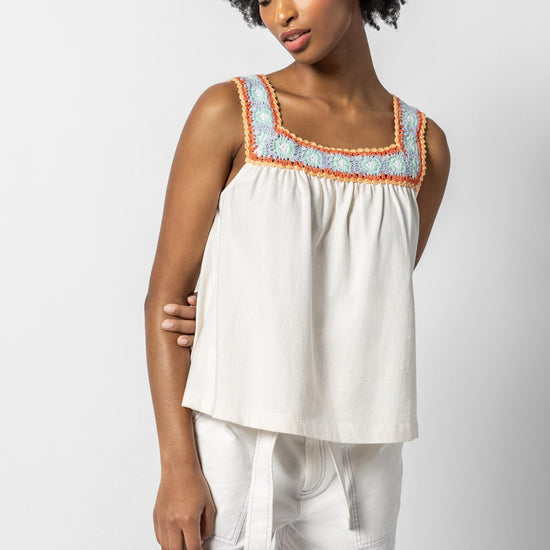 Crochet Trim Tank Womens Top White Multi A1