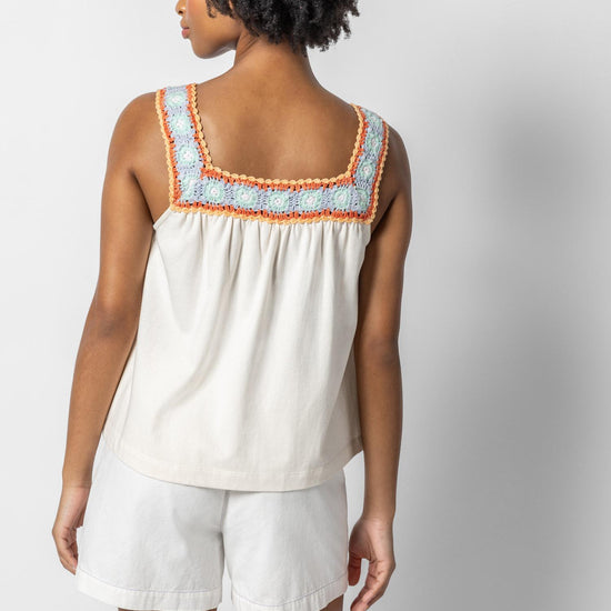 Crochet Trim Tank Womens Top White Multi A3