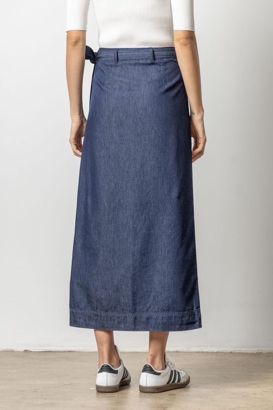 Denim Wrap Skirt Womens Skirt Dark Wash A2