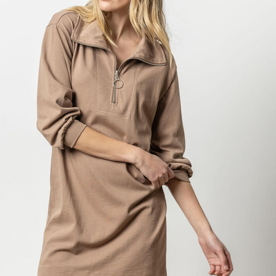 Split Neck Hook & Eye Top Womens Dress Shiitake A2