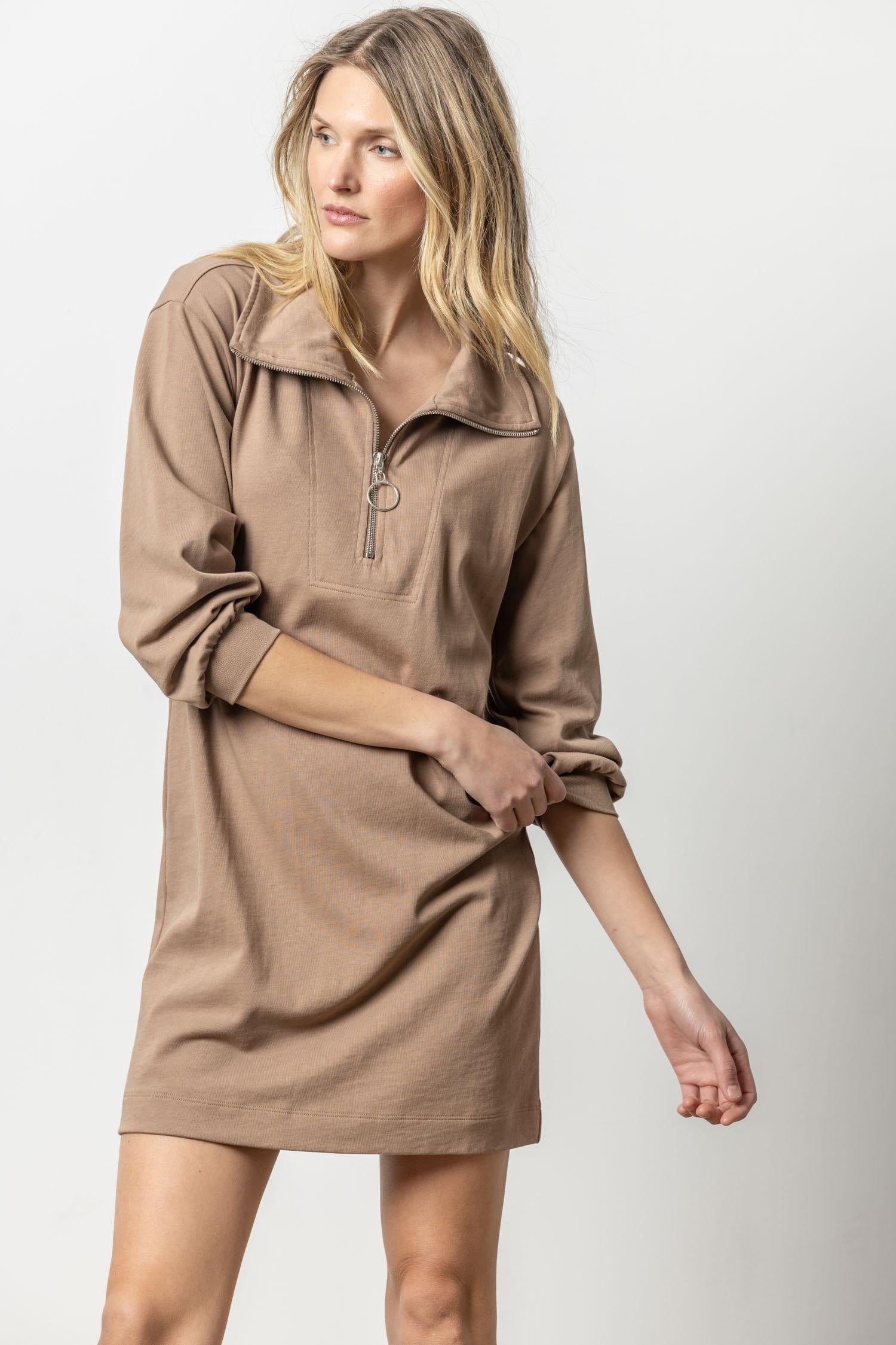 Split Neck Hook & Eye Top Womens Dress Shiitake A2