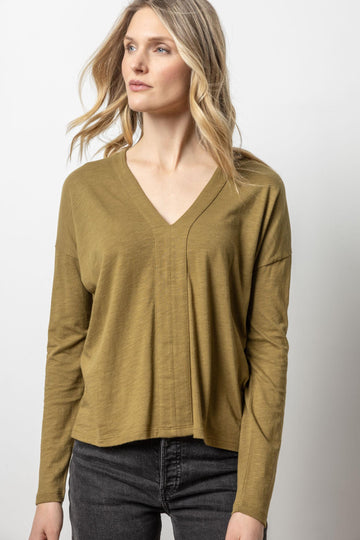 Drop Shoulder V-Neck Womens Top Fennel A1