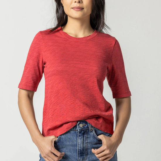 Elbow Sleeve Crewneck Womens Top Cinnabar A1