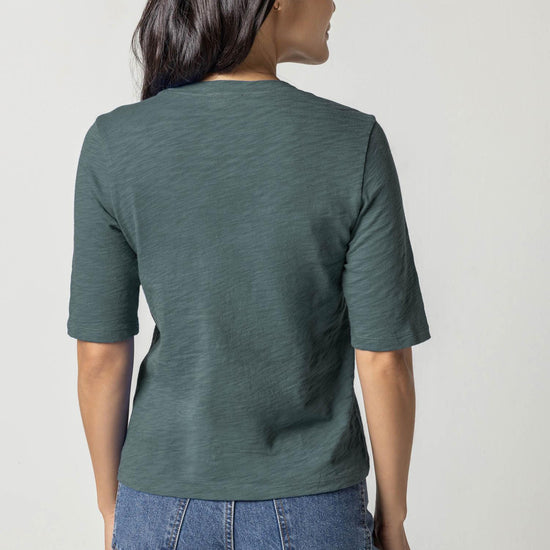 Elbow Sleeve Crewneck Womens Top Evergreen A2