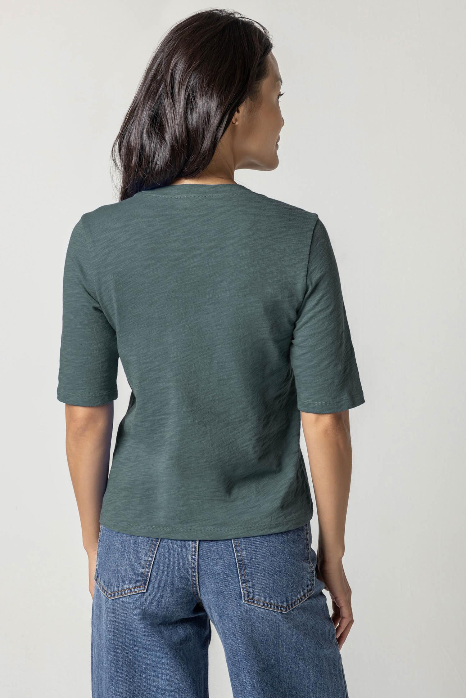 Elbow Sleeve Crewneck Womens Top Evergreen A2