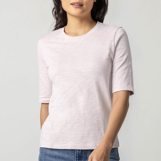 Elbow Sleeve Crewneck Womens Top Soft Orchid A1