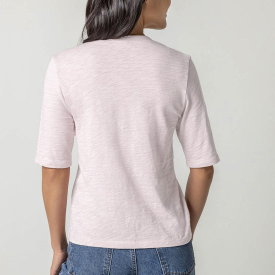 Elbow Sleeve Crewneck Womens Top Soft Orchid A2