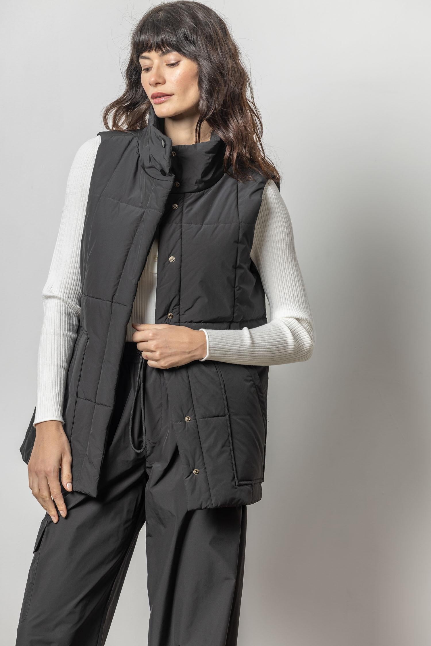 Nylon Long Vest Womens Jacket Jet Black A2