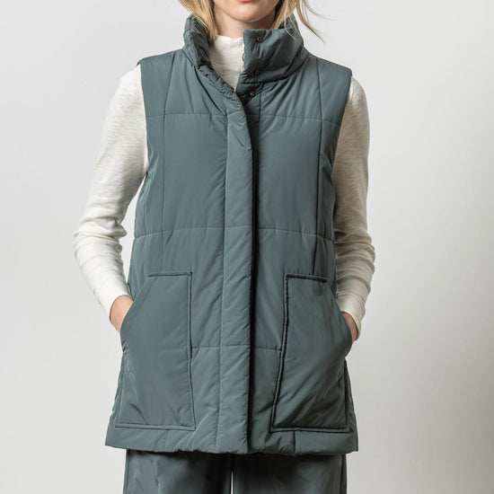 Nylon Long Vest Womens Jacket Mineral A1