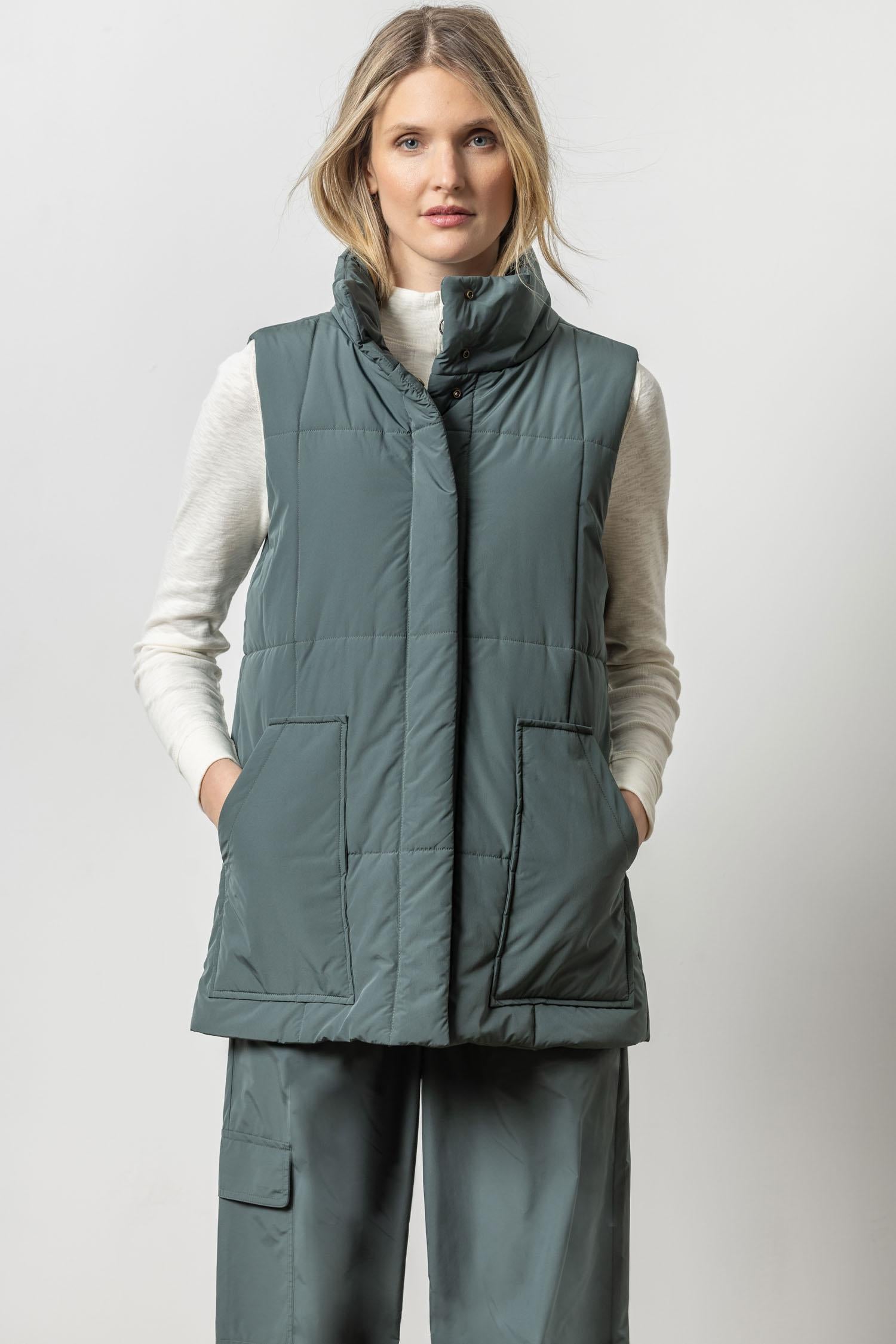 Nylon Long Vest Womens Jacket Mineral A1