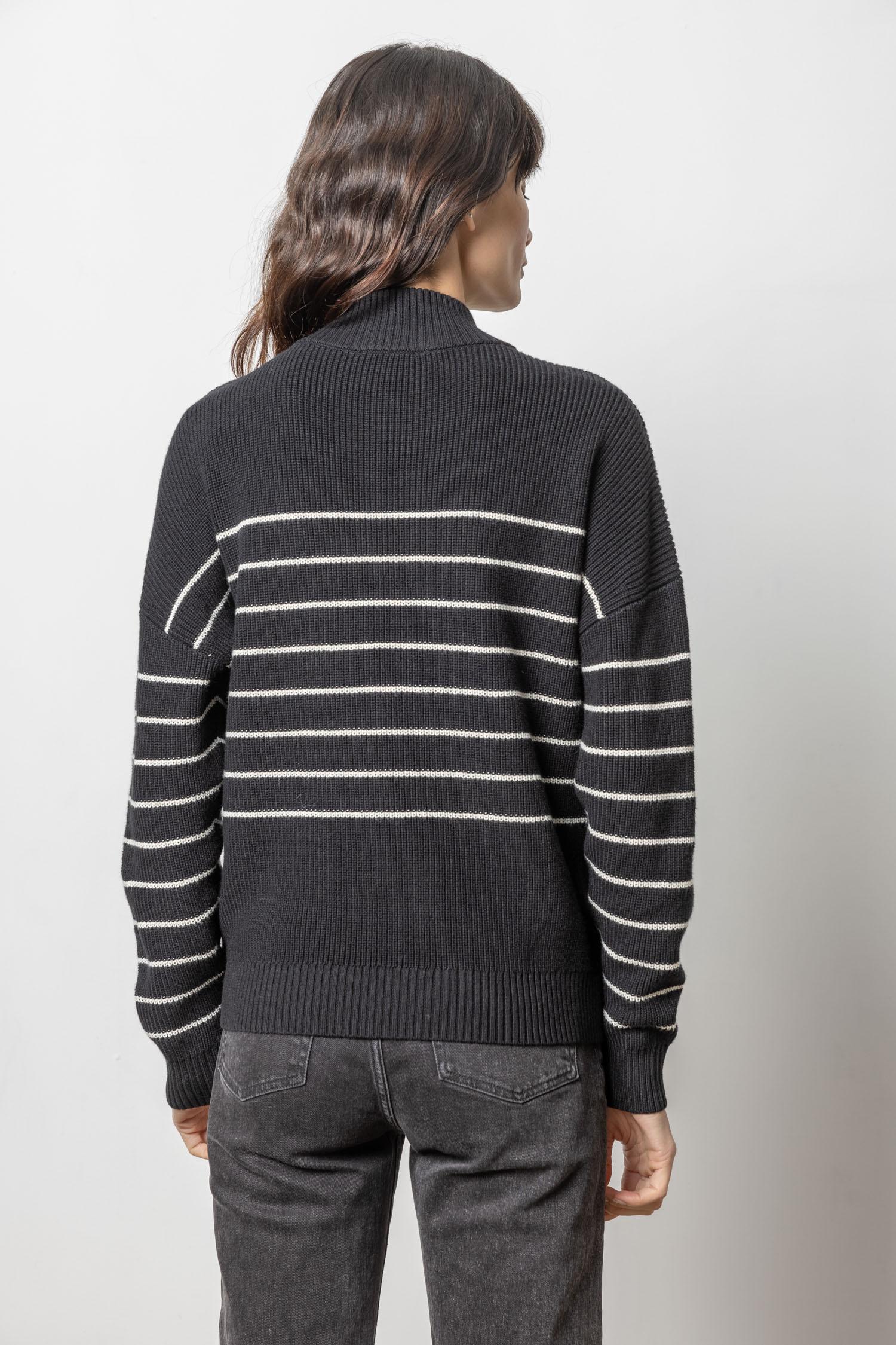 Striped Zip Front Sweater Womens Sweater Black Stripe A2