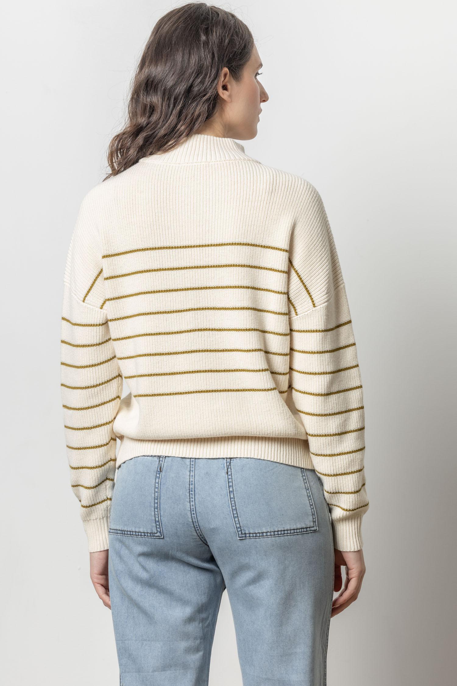 Striped Zip Front Sweater Womens Sweater Cream Stripe A2