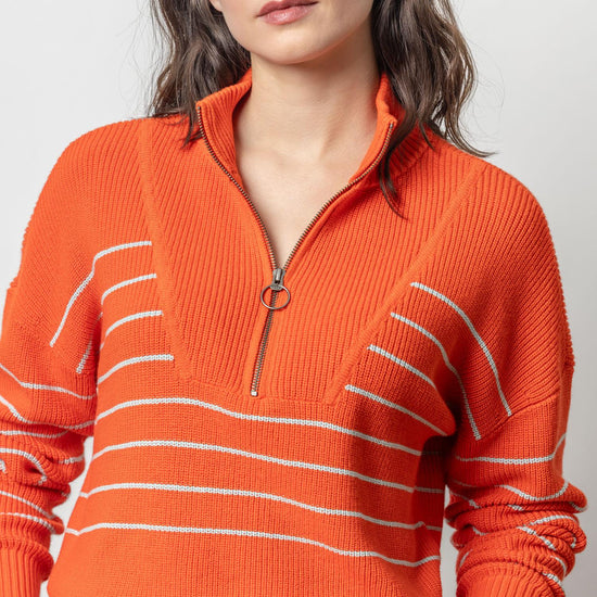 Striped Zip Front Sweater Womens Sweater Persimmon Stripe A1