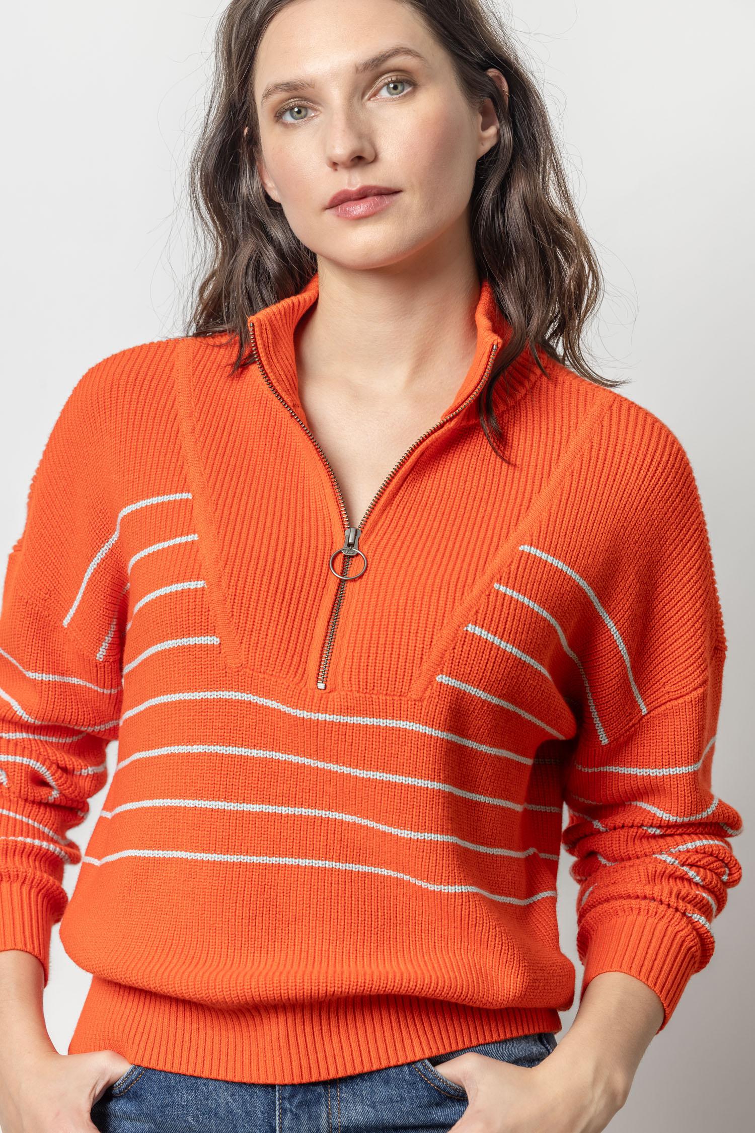 Striped Zip Front Sweater Womens Sweater Persimmon Stripe A1