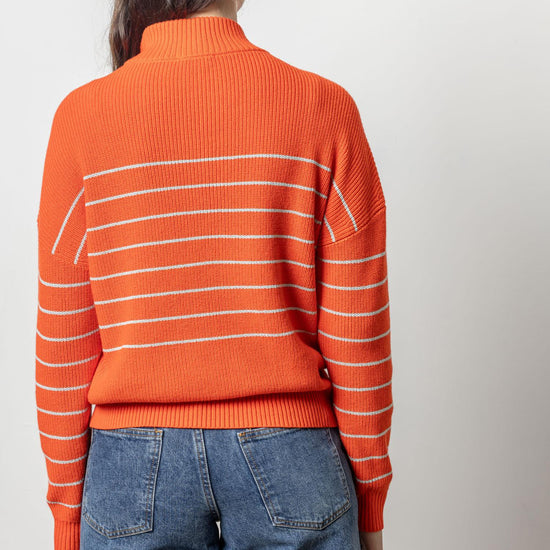 Striped Zip Front Sweater Womens Sweater Persimmon Stripe A2