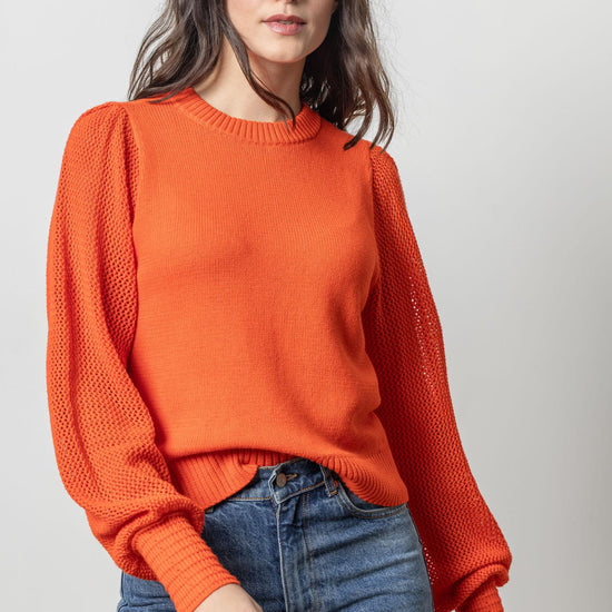 Pointelle Sleeve Crewneck Sweater Womens Sweater Persimmon A1