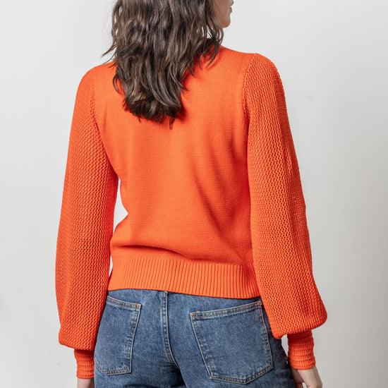 Pointelle Sleeve Crewneck Sweater Womens Sweater Persimmon A2