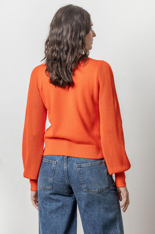 Pointelle Sleeve Crewneck Sweater Womens Sweater Persimmon A2