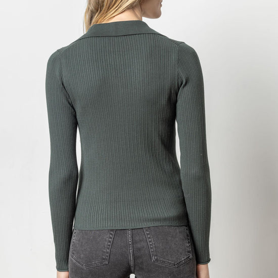 Polo Collar Henley Sweater Womens Sweater Loden A3