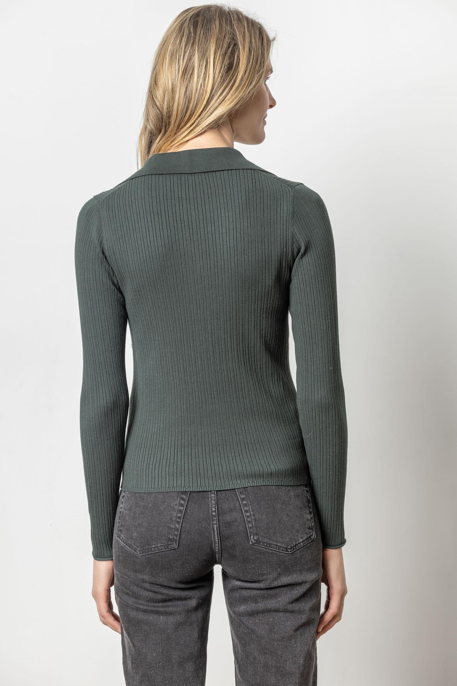 Polo Collar Henley Sweater Womens Sweater Loden A3