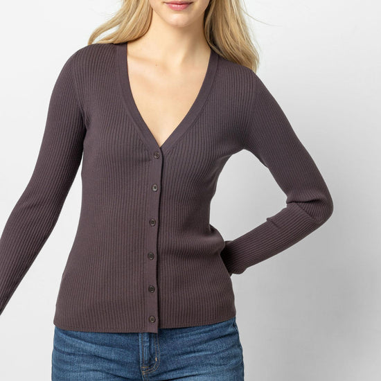 Ribbed Cardigan Sweater Womens Sweater Espresso A2