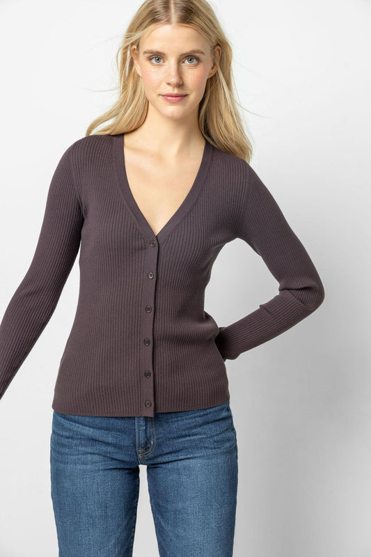 Ribbed Cardigan Sweater Womens Sweater Espresso A2