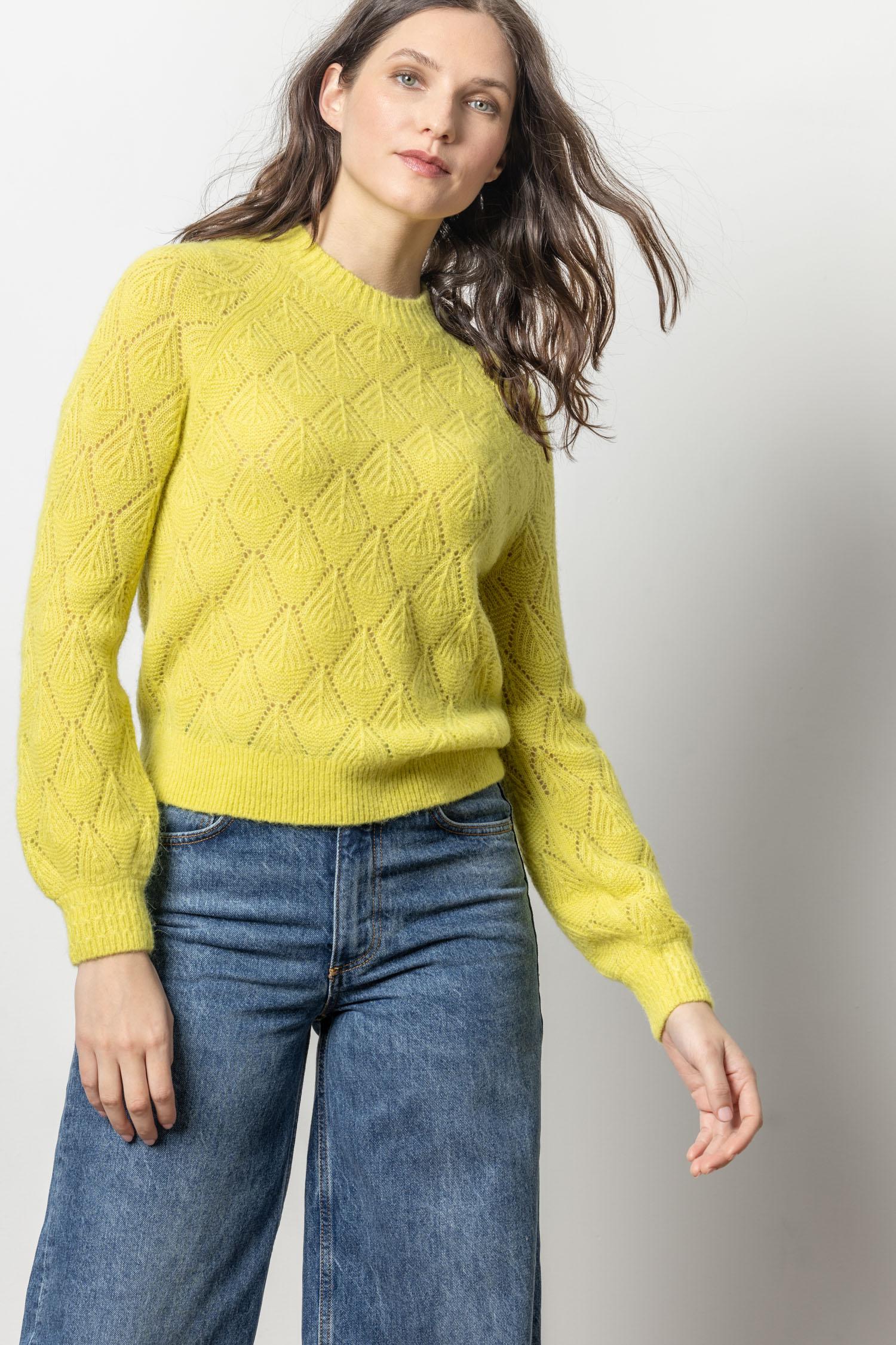 Easy Pointelle Crewneck Sweater Womens Sweater Lemongrass A1