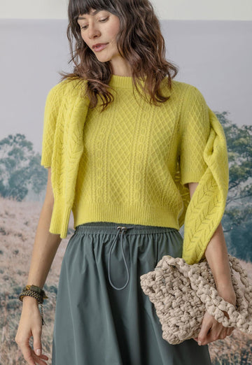 Cropped Cable Sweater Womens Sweater Lemongrass C2