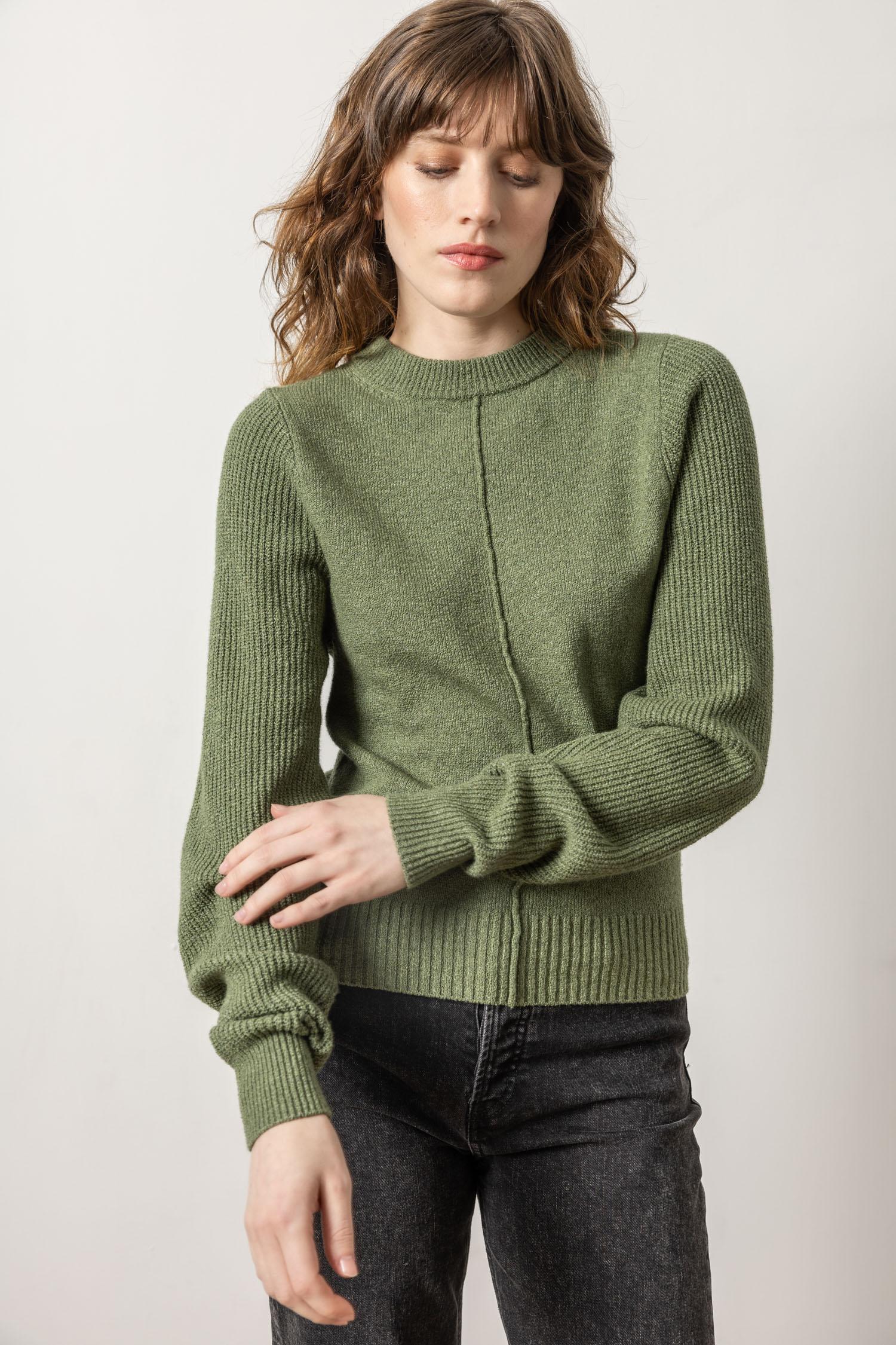 Rib Sleeve Crewneck Sweater Womens Sweater Wintergreen A4